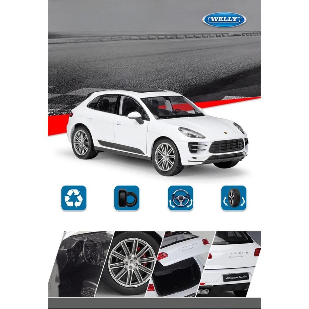 WELLY 1/24 Porsche Macan Turbo SUV Alloy Car Model Diecast Metal Toy Vehicles Car Model High Simulation Collection Children Gift