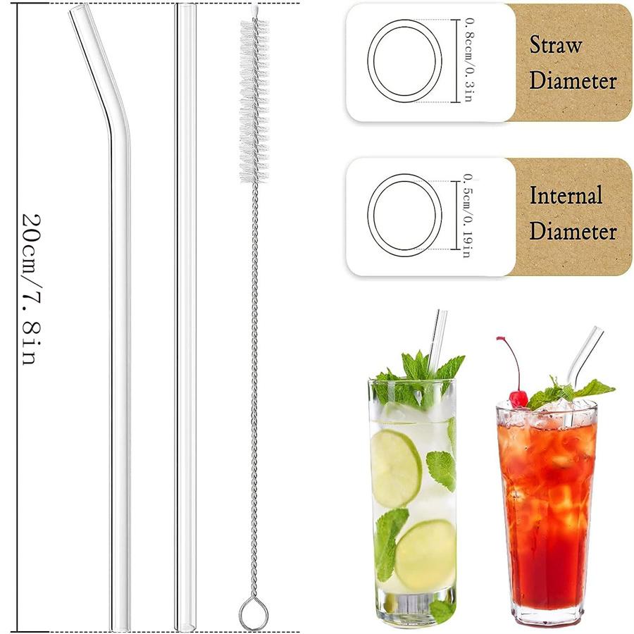 

Reusable Clear Glass Straws In Straight And Curved Versions With Cleaning Brush, Ideal For Smoothies, Tea And Juices, Dishwashe