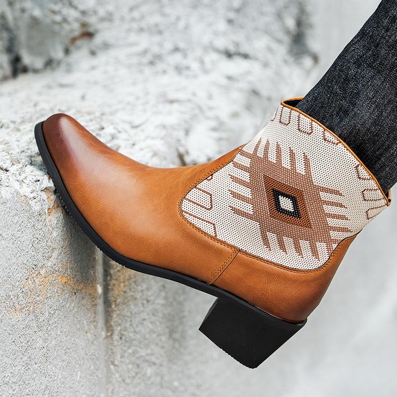 Fashion Personality Men's High Top Shoes PU Leather  Ankle Boots Anti Slip Male Chelsea Boots Street Style Men Business Botas Sneakers