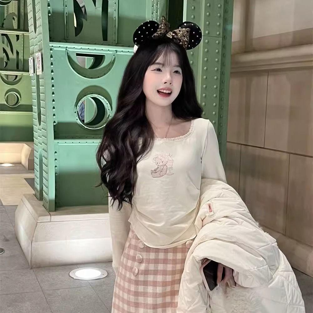 Kawaii Sweet Harajuku T-Shirts Γυναικεία ιαπωνική μόδα κινουμένων σχεδίων εκτύπωσης δαντέλα συνονθύλευμα Slim μπλουζάκια μαλακά μπλουζάκια Καλοκαίρι