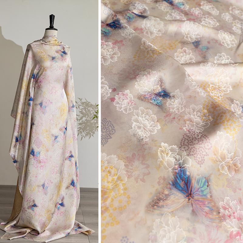 50x140cm Xiangyunsha Jacquard Fabric Modern Chinese Blouse Cheongsam Hanfu Skirt Designer Custom Textile Material