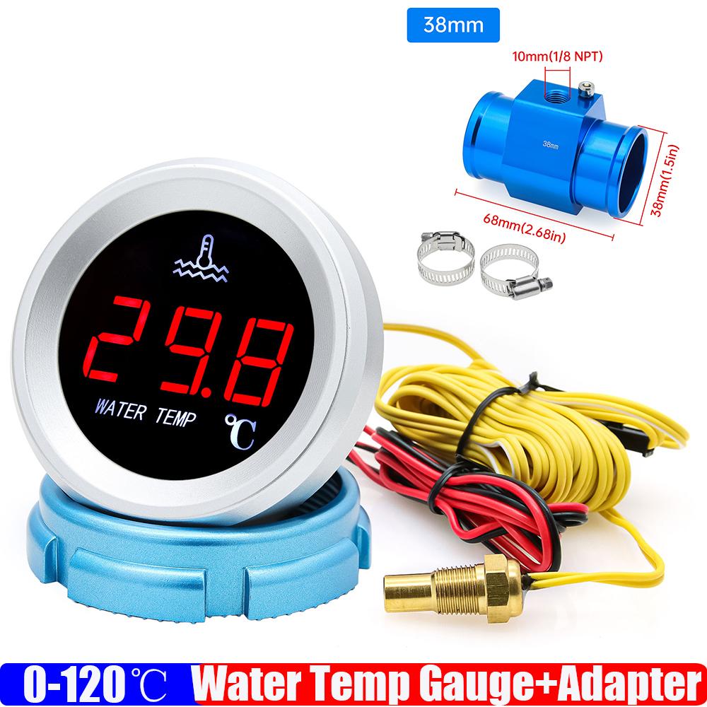 Digital 0-120℃ Water Temperature Gauge with Alarm Radiator Tempe Joint Pipe Sensor Hose Adapter 26-40mm for Gasoline Diesel Car