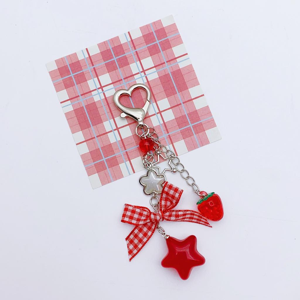 Y2k Fashion Flower Star Love Bow Strawberry Pendant Acrylic Keychain Student Women's Bag Backpack Pants Chain