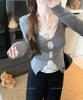 Pure Desire Style Sexy Sweet Spicy Two-Piece Look Lace Long-Sleeve T-Shirt for Women - Winter Slimming Age-Reducing Top