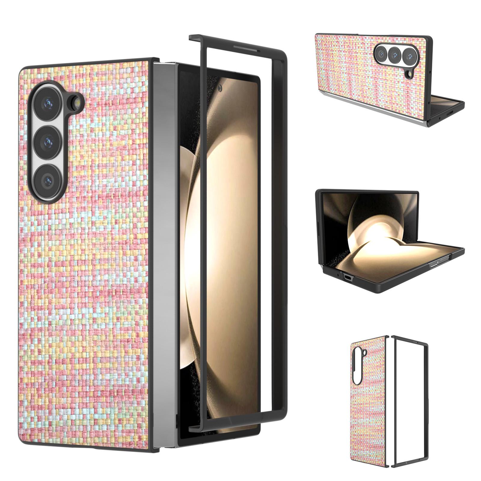 

For Samsung Galaxy Z Fold6 5G Case Plaid Texture PU Leather+PC Phone Cover Pink