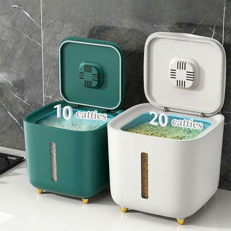 Moisture Proof Insect Proof Rice Box 5/10KG Grain Sealed Jar Kitchen Container Bucket Storage Pet Dog Food Box with Bullet Lid
