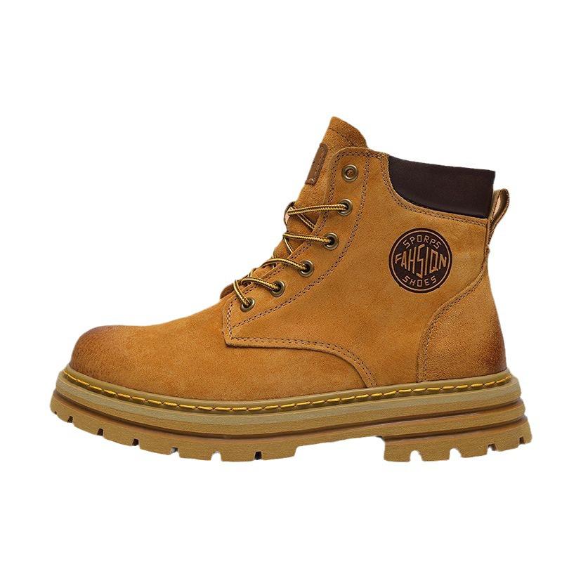Men's and Women's Retro Style Plush Lined Leather Martin Boots - Trendy British High-Top Work Boots