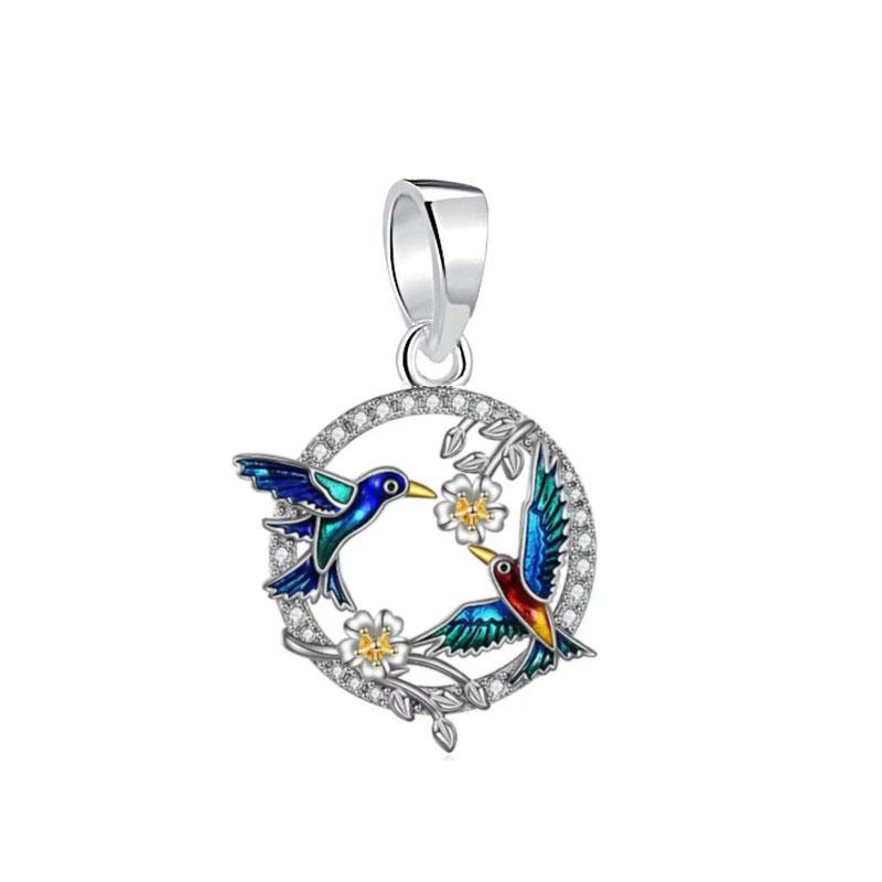NEW Fine S925 Silver Pink Glass Flamingo Dangle Bead Pendat Fit Original  Bracelet Jewelry Shiny Colored Zircon Bird Charm