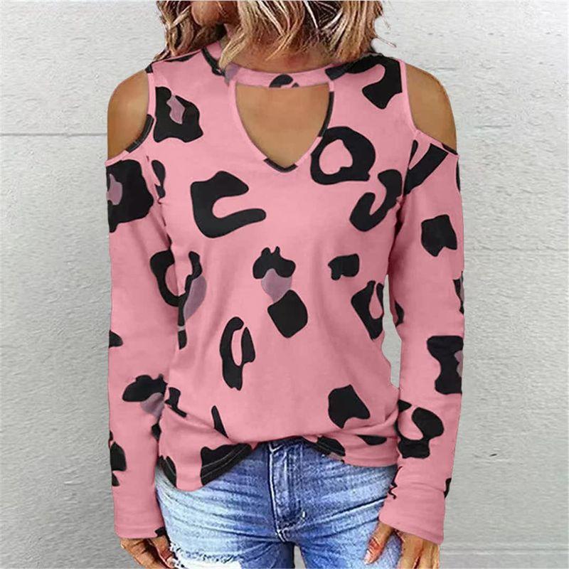 European and American Cross-Border Export Foreign Trade Autumn and Winter Fashion Casual Women's Long-Sleeved T-shirt Loose Plus size Sexy Top Print