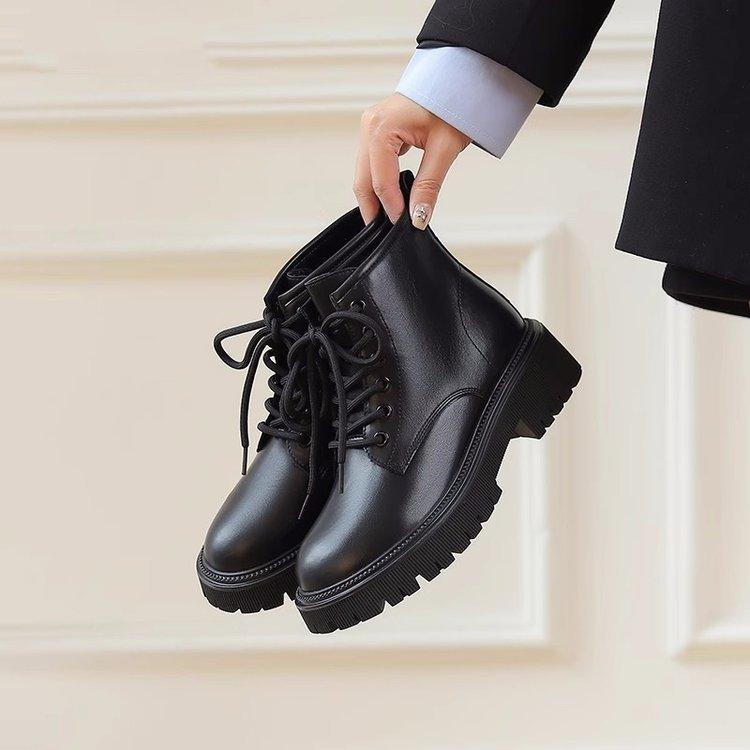 Soft-soled Martin boots for women 2025 autumn and winter foreign style new British style thick-soled soft leather velvet versatile short boots for wom