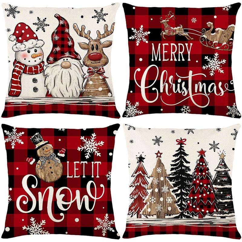 Christmas Theme Short Plush Pillow Cover Set Holiday Print Cushion Case for Living Room Sofa Home Decor 45x45cm