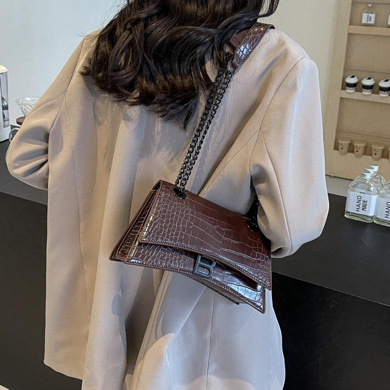New spring new fashion street shot light luxury crocodile pattern hourglass bag single shoulder oblique span women's bag