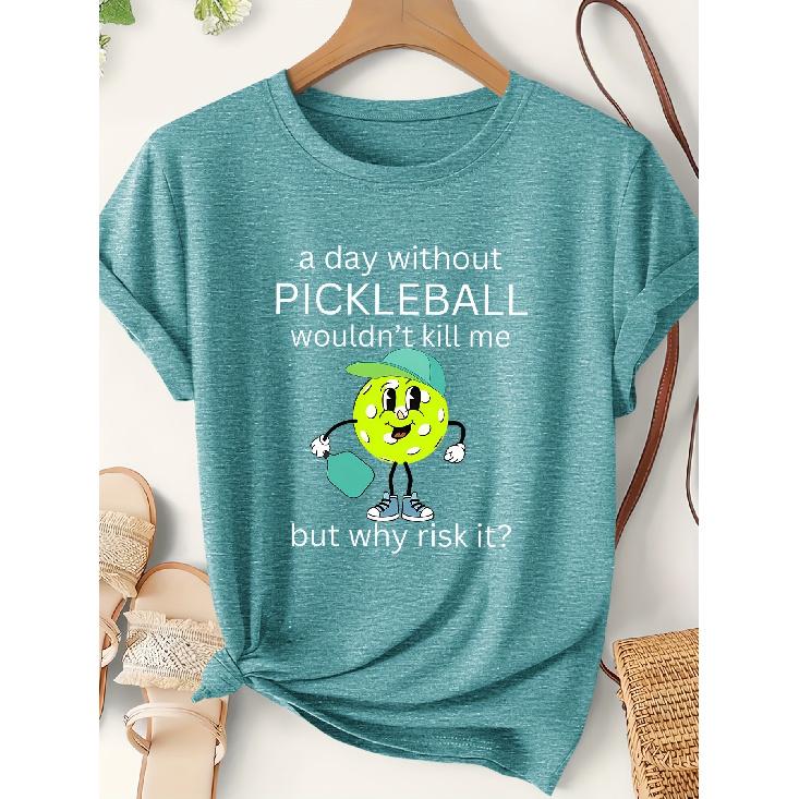 Women's Fun Pickleball Cartoon Pattern Printed Sports Short Sleeve Autumn and winter fashion round neck cute T Shirt Elegant Party Vintage Beautiful