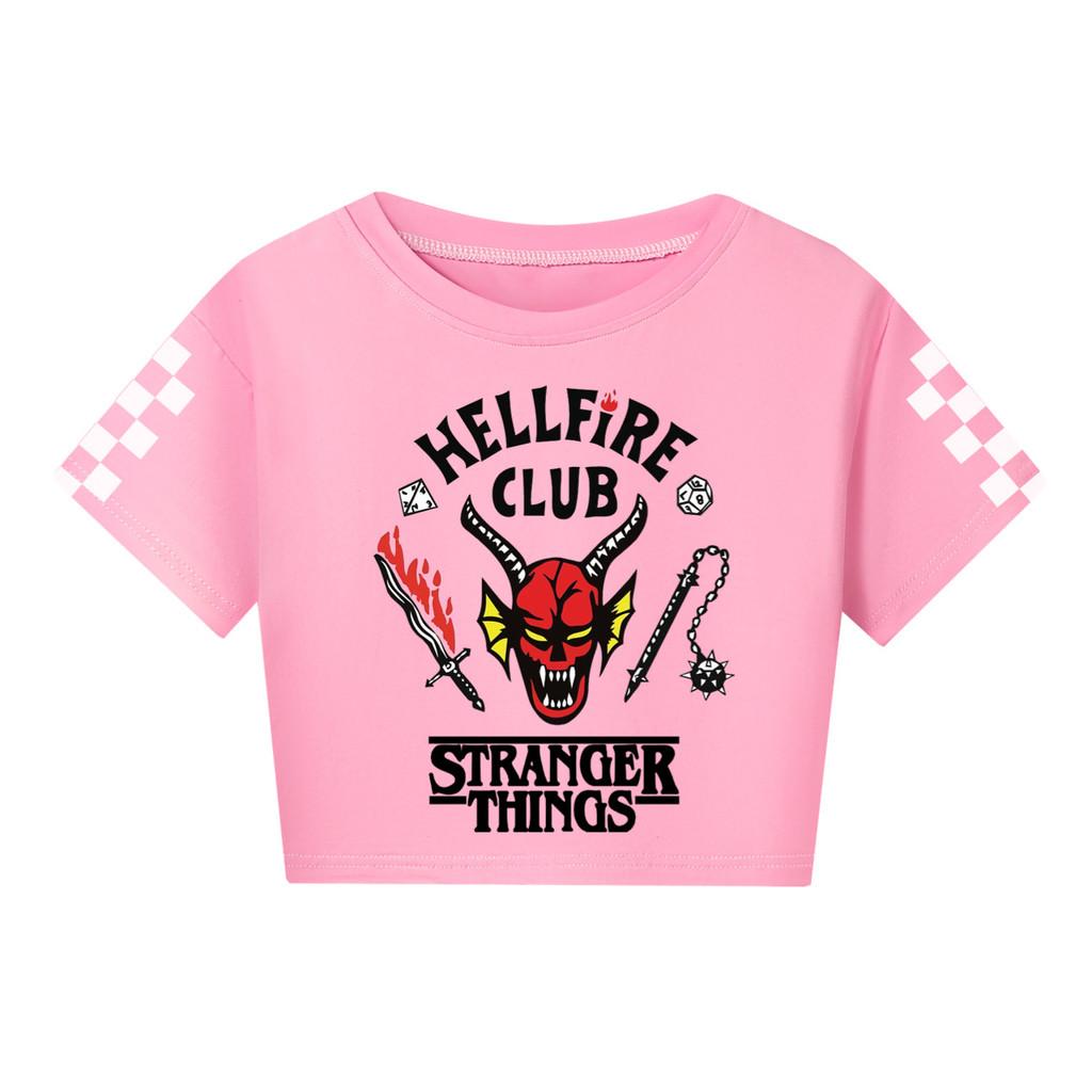 5253 Kids Girls Stranger Print Short Sleeves Short Styles Cotton T-Shirt