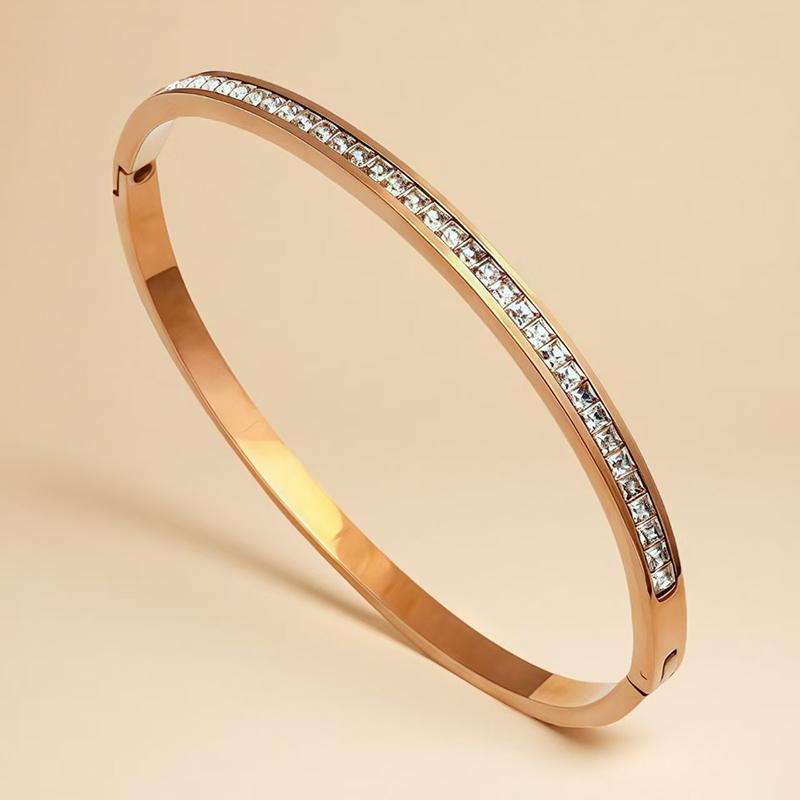 Fashion Diamond-Encrusted Straight Buckle Bracelet - Sparkling Crystal Bangle For Women Party Daily Jewelry