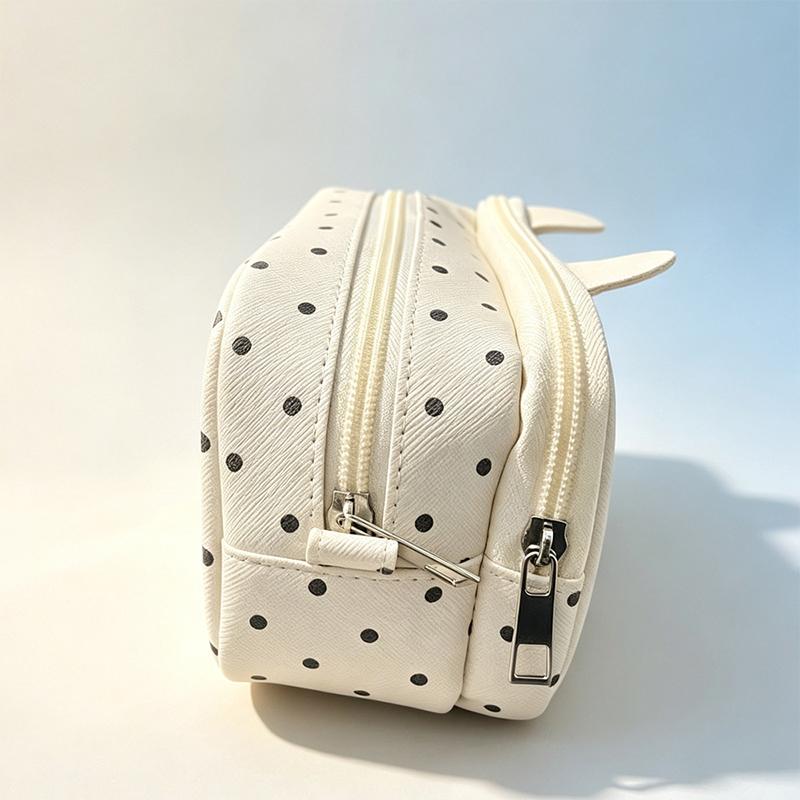 Kawaii Polka Dot Cat Pencil Case Large Capacity Clear Window Inner Pockets For Students School Stationery Storage