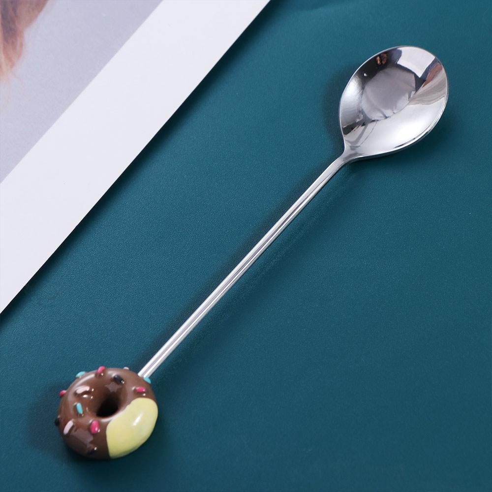 Cute Adorable Donut Spoon Stainless Steel Colorful Designs Coffee Spoons Multi-Functional Mini Salad Mixing Spoon Home Use
