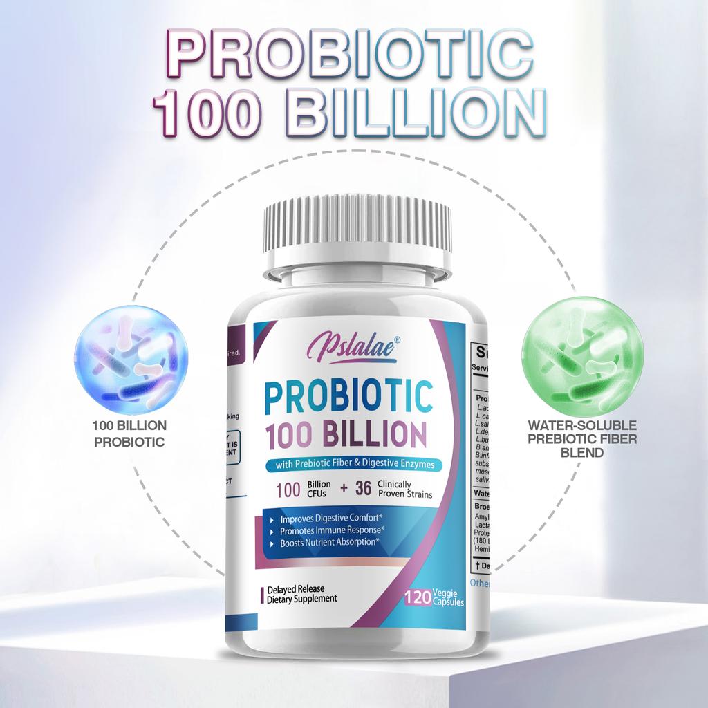 PROBIOTIC Capsules - 100 Billion CFUS - Contains Prebiotic Fiber & Digestive Enzymes - Boosts Immune Response & Nutrient Absorption
