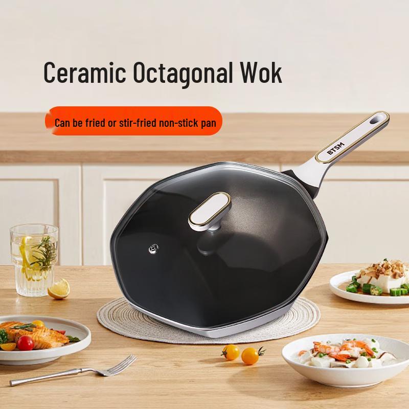 BTSM 32cm Maifan Stone Non-stick Octagonal Wok