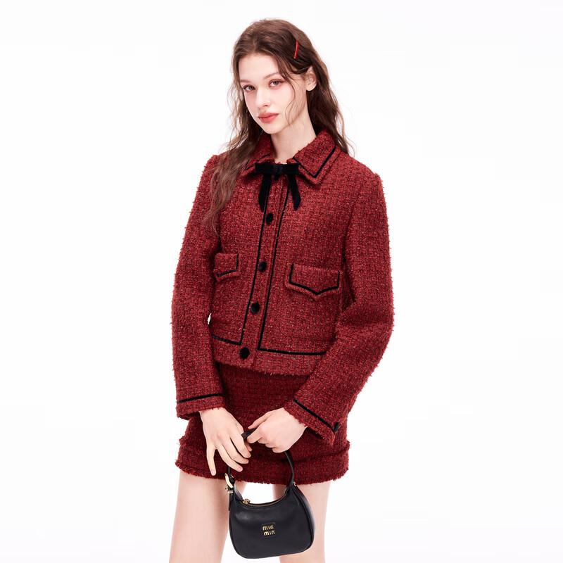 

LE TING Lady Red Short Tweed Jacket M