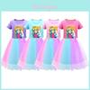Super Mario Princess Peach Rainbow Lace Girls Dress In Purple, Red, And Pink