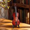 Wooden Miniature Cello -Stand & Bow Wood Violin Replica Collectible Figurines Dollhouse Accessories Model Home Display Ornament