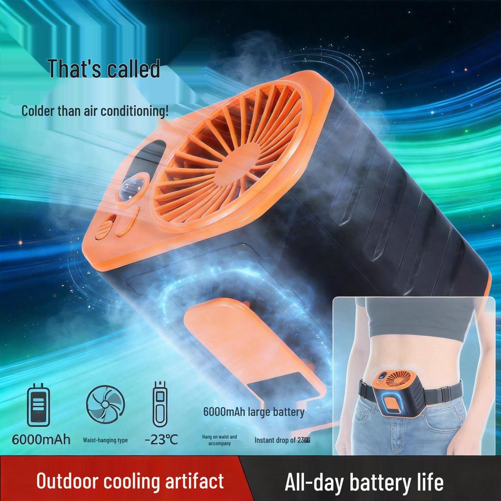 Compact Waist-Hanging High-Speed Portable Fan for Outdoor Cooling and Heat Relief