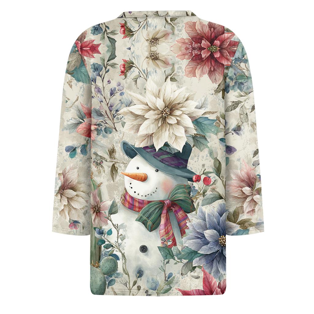 3/4-ermet damebluser blomstermønstret vintage mote avslappet løs med rund hals pluss størrelse skjorter