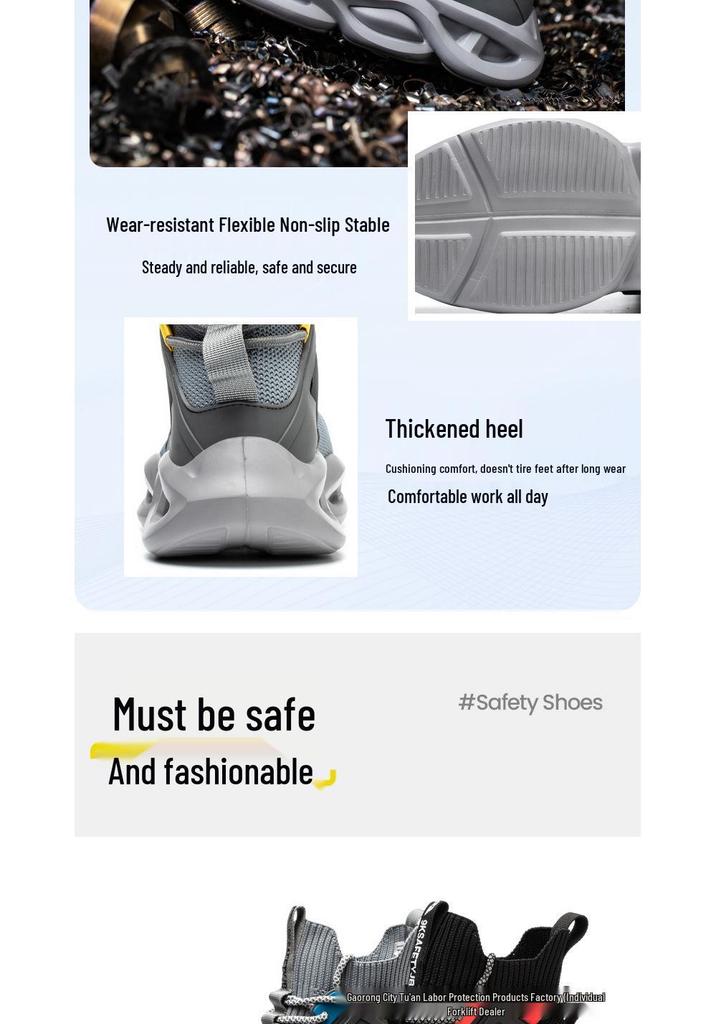 Flyknit Breathable Steel Toe Safety Shoes - Lightweight, Shock-Absorbing, Anti-Slip, Anti-Smash, and Wear-Resistant for Construction Work.