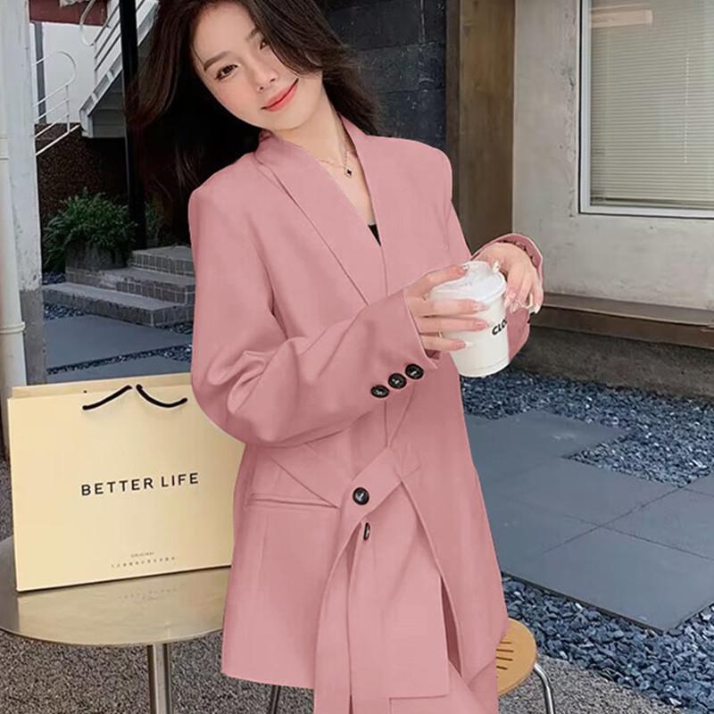 Women's Spring & Autumn Loose Fit Blazer and Wide-Leg Pants Set