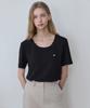 OURHOPE Soft Silky Logo U-Neck T-Shirt - Black