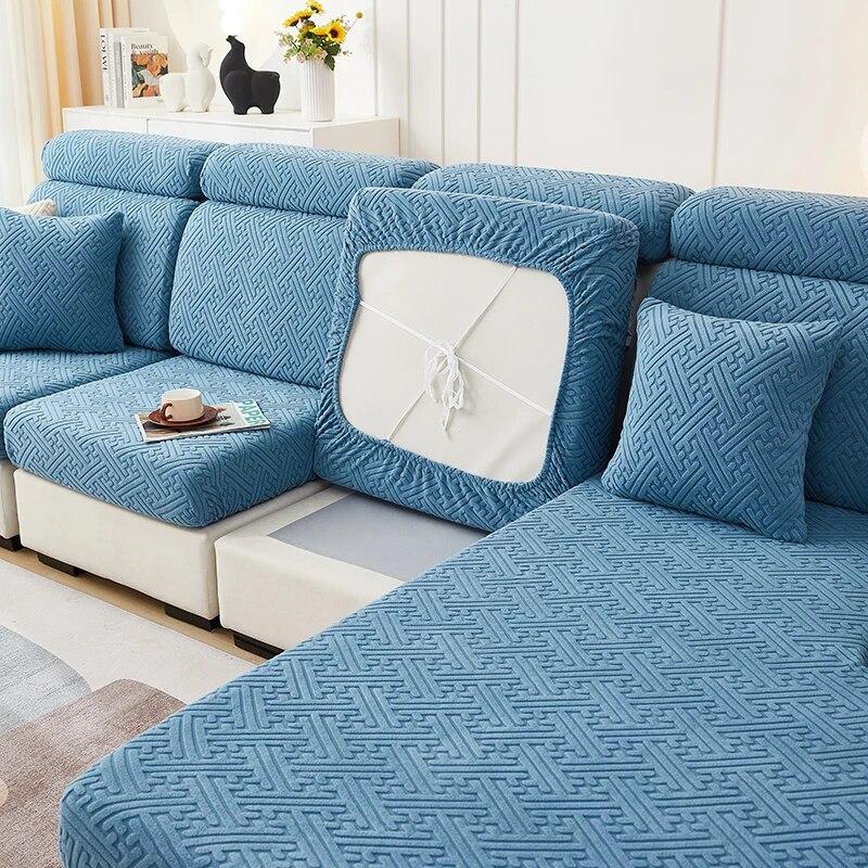 Capa de almofada de sofá de pelúcia jacquard grossa chalse capa de almofada de encosto longo protetor elástico para capa de sofá de 1/2/3/4 lugares