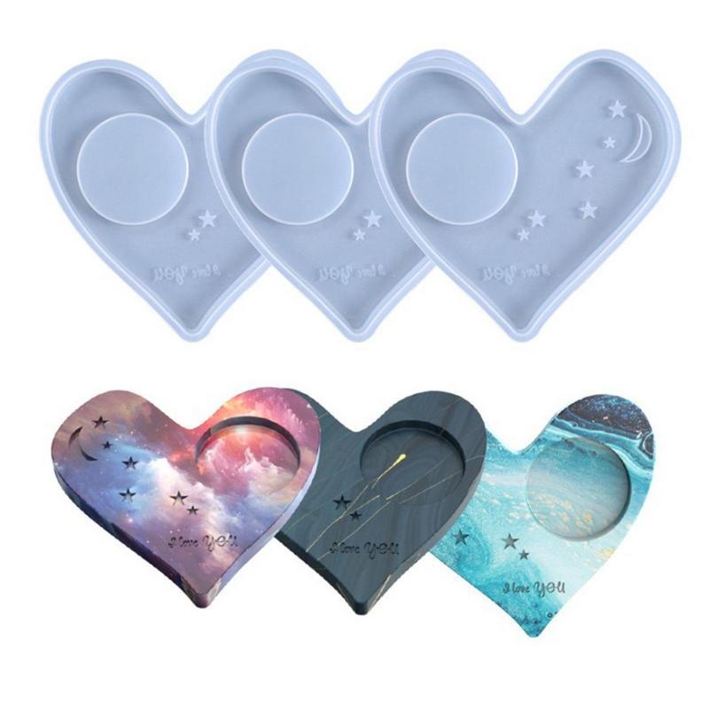 Silicone Mold Crystal Epoxy Mold DIY Heartshaped Star Candle Holder Coaster Multipurpose Coaster Cup Tray Dish Epoxy Resin Mol