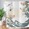 Japanese Style Plum Blossom Flying Crane Wave Pattern Shower Curtain, Washable Bathroom Waterproof Shower Curtain With 12 Hooks