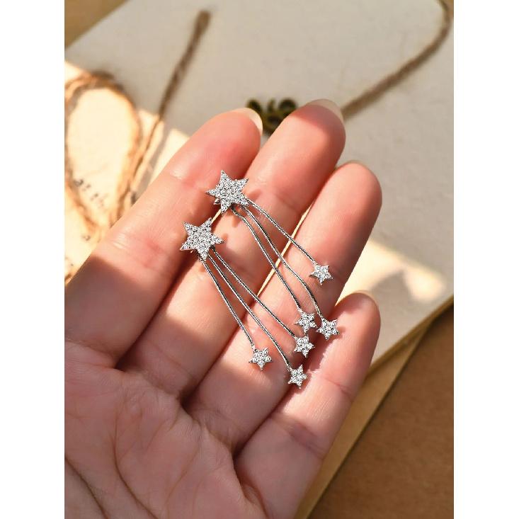 Anziw 925 Moissanite Star Tassel Drop Dangle Earrings for Women Real S925 Silver Studs Earrings Certified Fine Jewelry Gift Girl