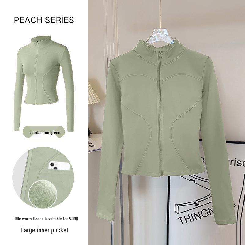 Women's Breathable Slim-Fit Sports Jacket: Autumn/Winter Yoga & Cycling Wear, Long Sleeve, Stand Collar, Plus Velvet.