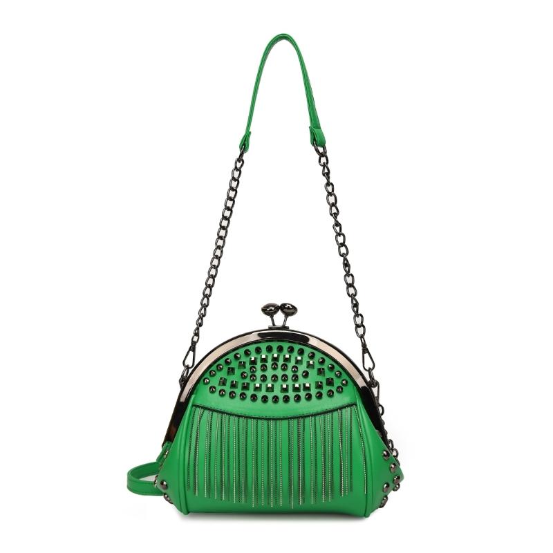 Womens Chain Shoulder Bag PU Leather Handbags Tassels Rivets Crossbody Bag Fashion Messenger Bag Seashells Bag for Daily