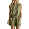 Women's Casual Two Piece Set Sleeveless V Neck Loose Fit Top with Shorts Summer Outfit Lightweight Breathable Fabric