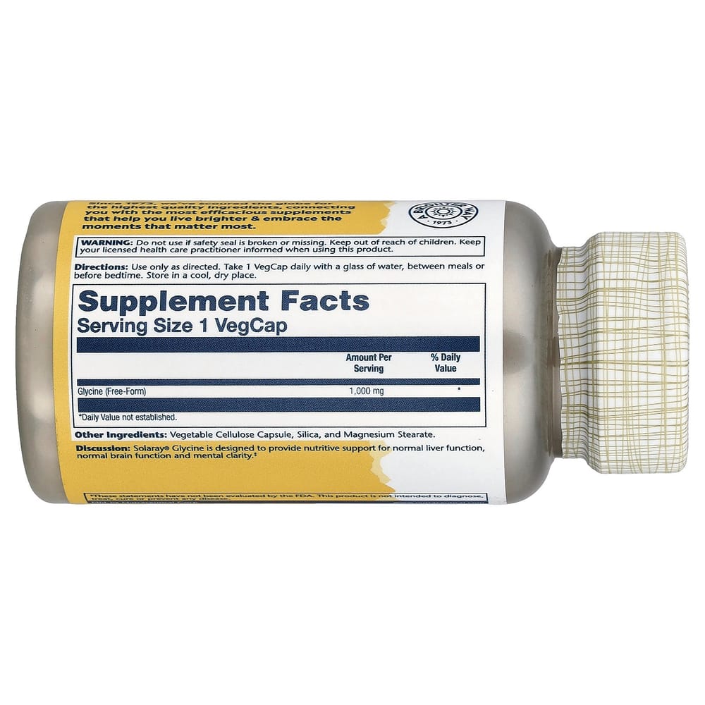 SOLARAY Glycine 1000mg Veggie Capsules, 60 Count