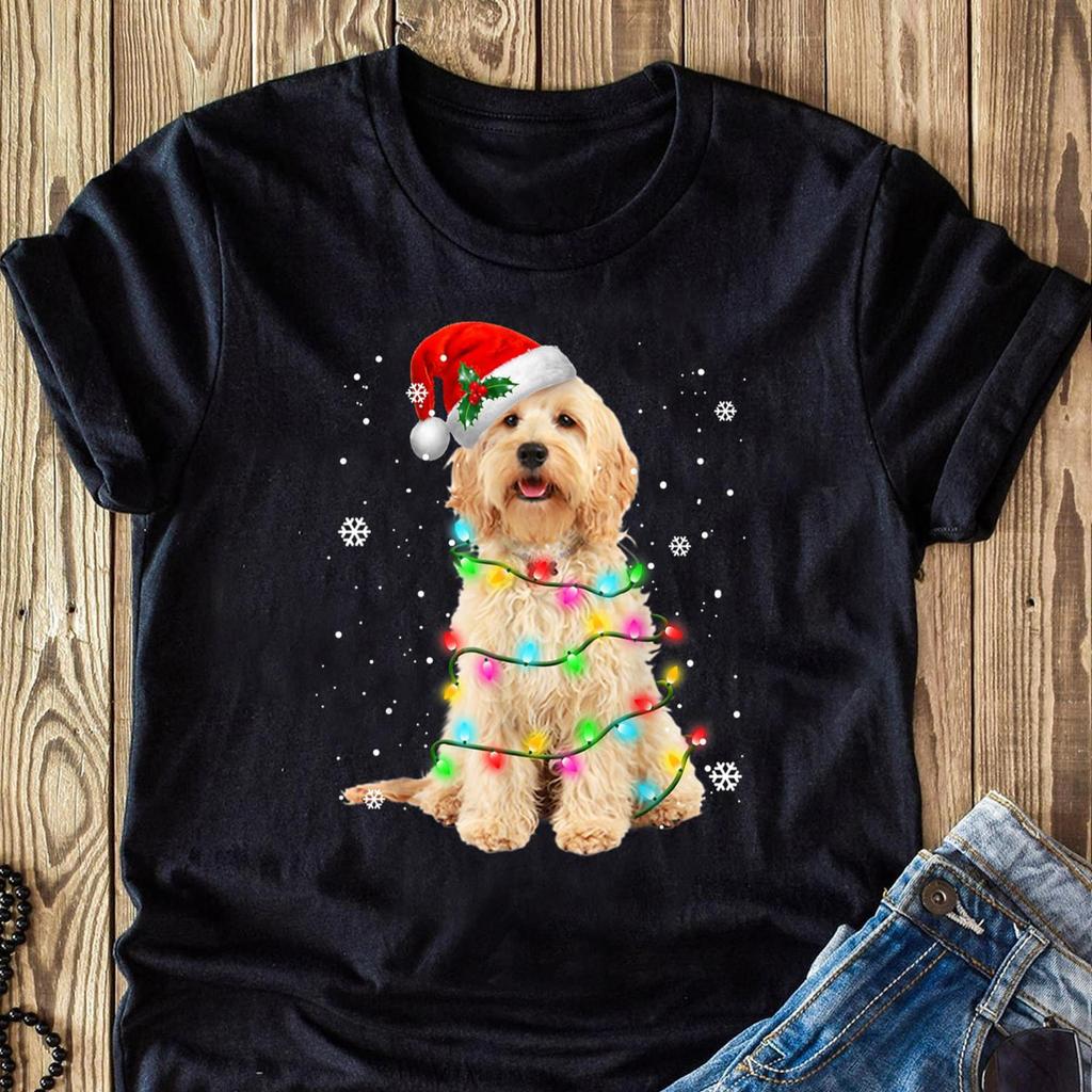 Goldendoodle Kerstboomverlichting T-shirt: Grappig Hondenliefhebber Cadeau