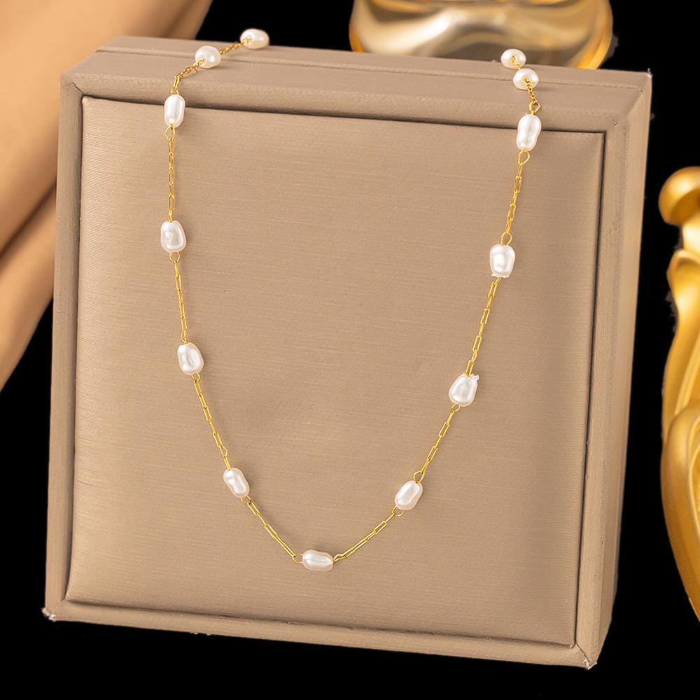 Summer New Temperament Versatile Baroque Pearl Necklace Women's Natural Stone Necklace Women's Simple and Advanced Sense