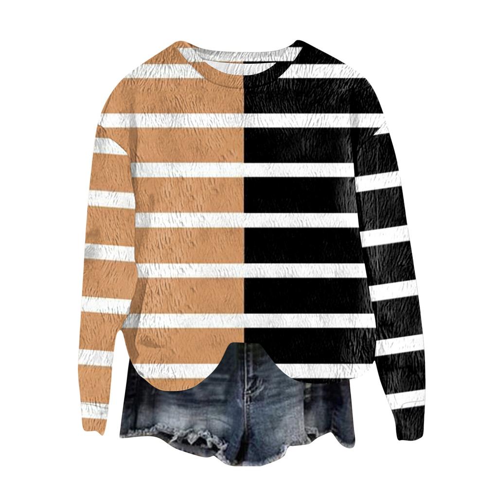 Women's Fashion Round Neck Pullover Top Long Sleeve Tee Printed Sweatshirt