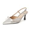 Fashion Women Heeled Sandals 2025 Summer New Pointed Toe Bow Fashion Buckle Pumps Shallow Party Sandalias De Mujer Luxury High Quality