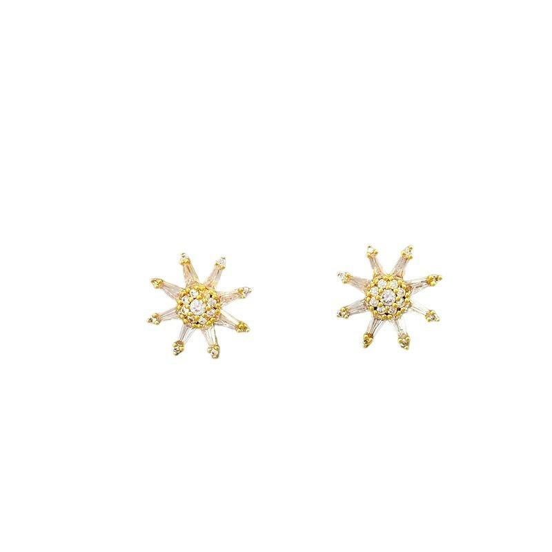 Trendy Fashion Temperament Sunflower Zircon Stud Earrings Simple Earrings