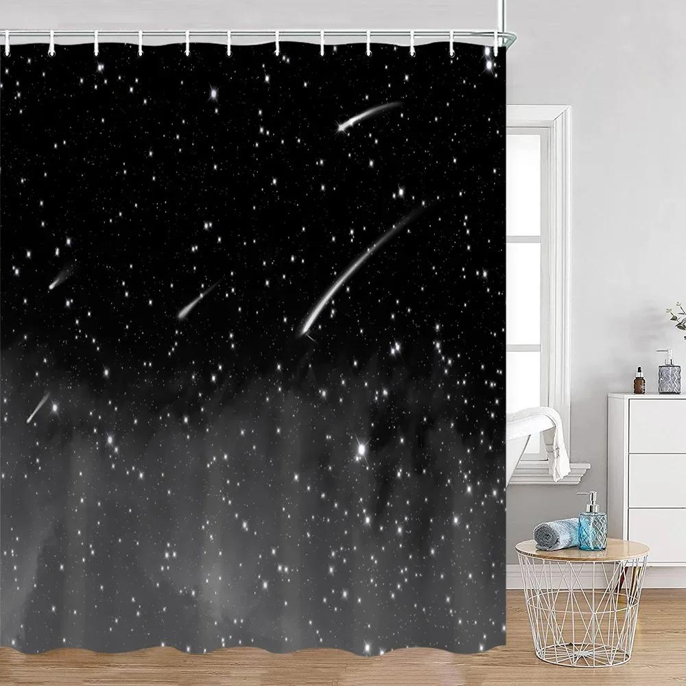 Vintage Dark Color Astrology Shower Curtain Starry Full Moon Night Magic Plant Mushroom Bathtub Curtain Bath Home Decor