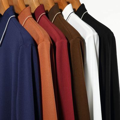 Spring and Autumn Men's Polo Shirt Long-sleeved T-shirt Loose Lapel Bottoming Shirt Solid Color Top for Men