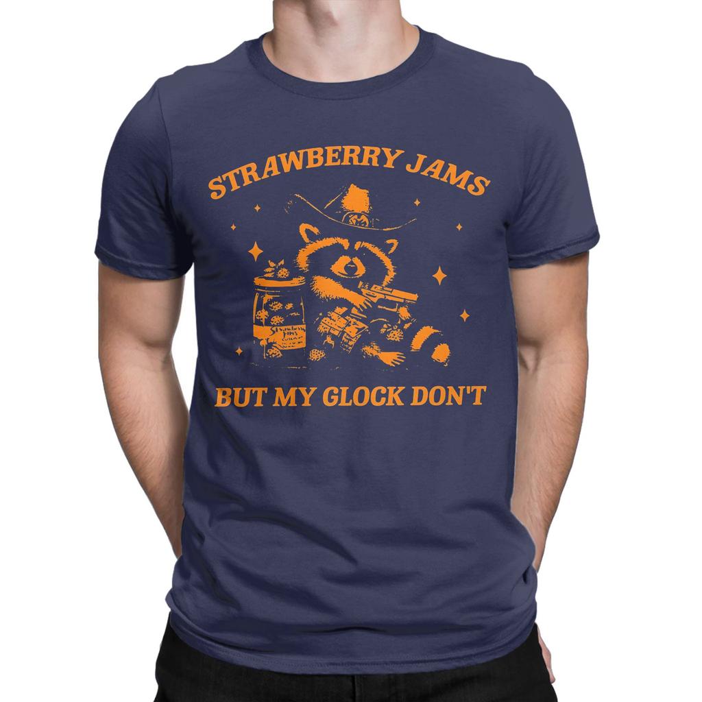 Men Women Printed Raccoon Strawberry Jams But My Dont Raccoon   Tee T Shirt Pure Cotton  T-shirts Clothing