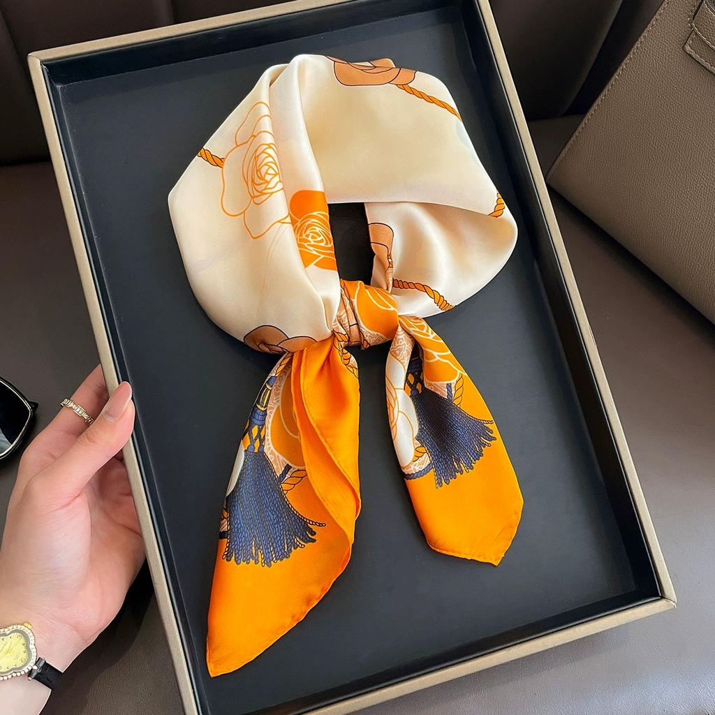 Korean Version of Polka Dot Fashion Small Square Scarf Women's Decorative Scarf Professional Scarf Imitation Silk Temperament Silk Scarf Shawl Headban