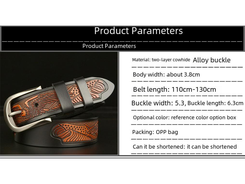 Men's Eagle Carved Wholecut Cowhide Belt - Casual Pin Buckle for Jeans