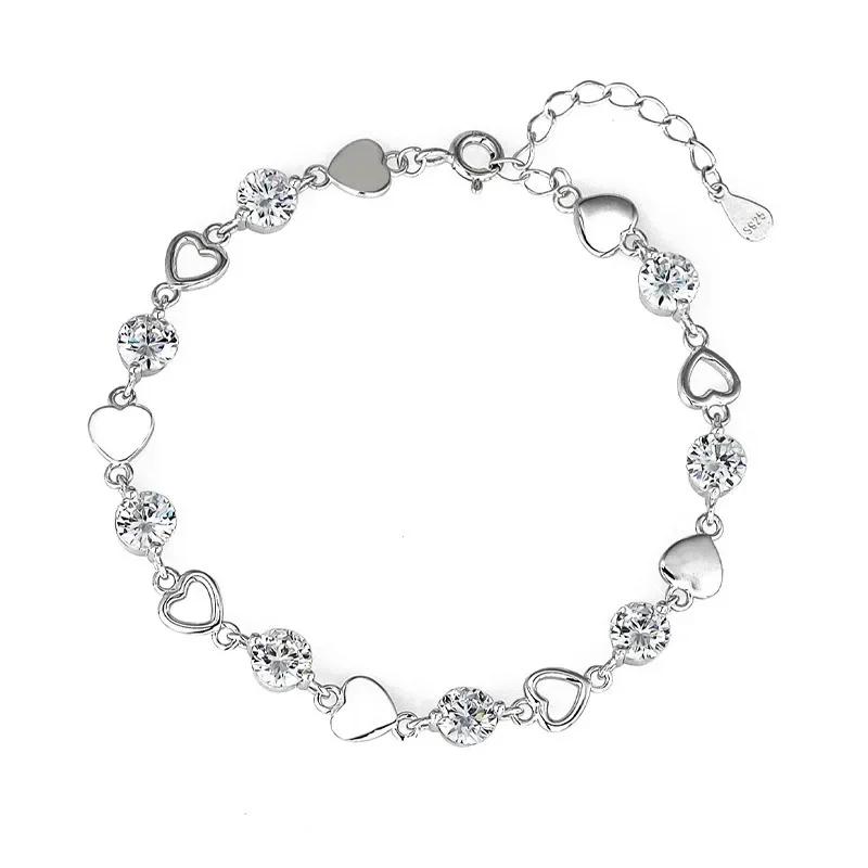 Luxury 925 Silver Heart Zircon Bracelet for Women Korean Fashion Sweet Cool Hollow Heart Bracelets Party Jewelry Gifts